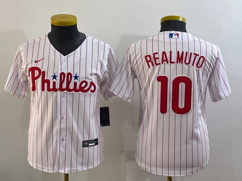 Youth Philadelphia Phillies #10 JT Realmuto White Stitched MLB Cool Base Nike Jersey->mlb youth jerseys->MLB Jersey